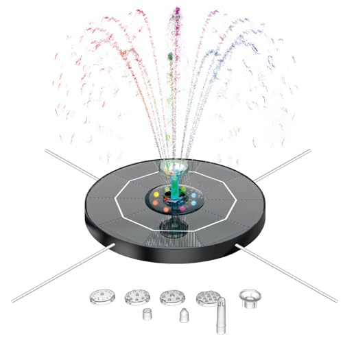 Solar Springbrunnen, 5.5W LED für Außen mit Fernbedienung, Solar Teichpumpe mit 4 Sprüh Effekten, mit Akku und Gebührenpflichtig, Solar Schwimmender Fontäne Pumpe für Draussen, Garten, Teich, Vogelbad von Otufan