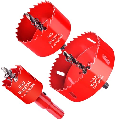 Otutefo Bi-Metall Lochsäge Set, Bohrkrone für Holz, Kunststoff, UPVC, MDF und Gipskarton, dünne Metallbleche, Langlebiger Dosenbohrer (30 mm, 60 mm, 80 mm/je einer) von Otutefo