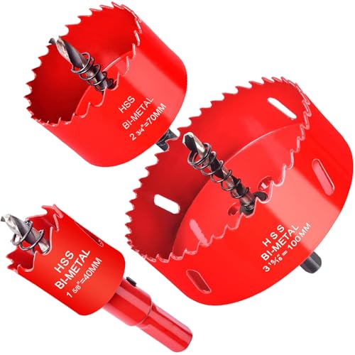 Otutefo Bi-Metall Lochsäge Set, Bohrkrone für Holz, Kunststoff, UPVC, MDF und Gipskarton, dünne Metallbleche, Langlebiger Dosenbohrer (40 mm, 70 mm, 100 mm/je einer) von Otutefo