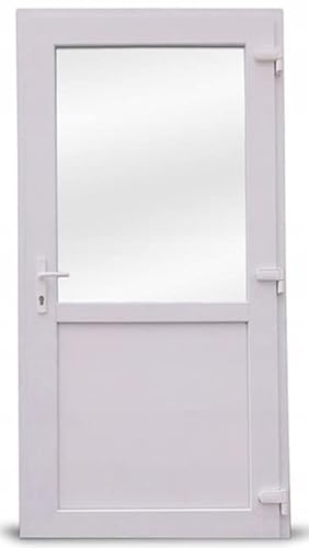 PVC Außentür. PVC-Tür für Geschäft, Balkon, Haus, Wirtschaft. 4 Farben: Anthrazit, Goldeiche, Walnuss, weiß (100x210 Rechte Tür, weiß) von Otwarte