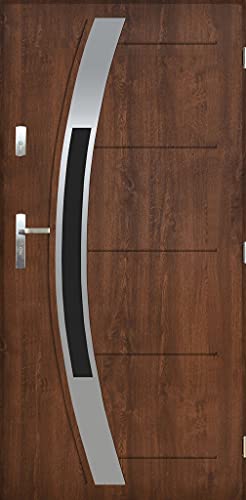 Stahltür Außentür Wohnungseingangstür Türen mit Verglasung Pantor 55mm FAGOT Größe 80 und 90 (nuss, [90] 990 x 2068 mit einem Türrahmen Rechts) von Otwarte