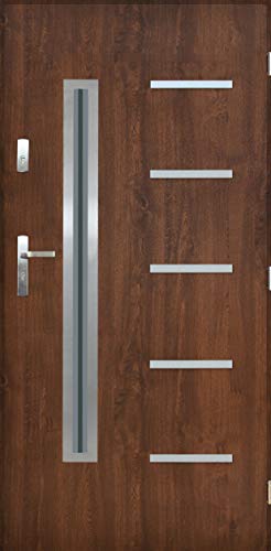 Tür KanKan 01 mit Glas Nano Advance Haustür Stahltür Eingangstür Nuss (Nuss, [90] 990 x 2065 mit einem Türrahmen Rechts) von Otwarte