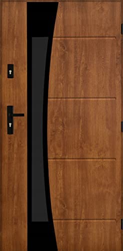 Tür Warme 1,3 W/m2K Satrun 02 Nano Advance Haustür Stahltür Eingangstür 3 Farben Größe 90 (90 – 990 x 2065 mm rechte Tür, goldene Eiche) von Otwarte