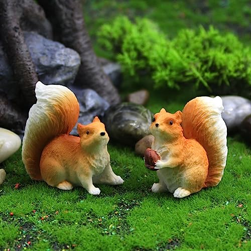 Otzoan 2 Stück Mini-Eichhörnchen Ornamente, Mini Eichhörnchen Dekofigur Micro Landschaft Ornament Gartenstatuen von Otzoan