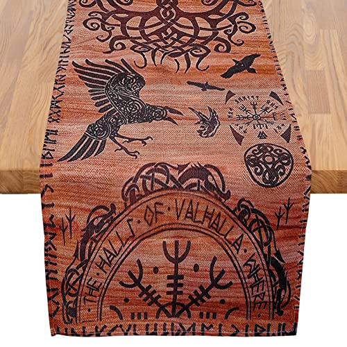 40 x 140 Baumwolle Leinen Wikinger Deko Tischläufer, Mittelalter Nordische Mythologie Altartuch Vikinger Accessories Rechteckige Drinnen Und Draußen Urlaub Party Ostern Halloween Urlaub Heimdekoration von OuMaiFeng