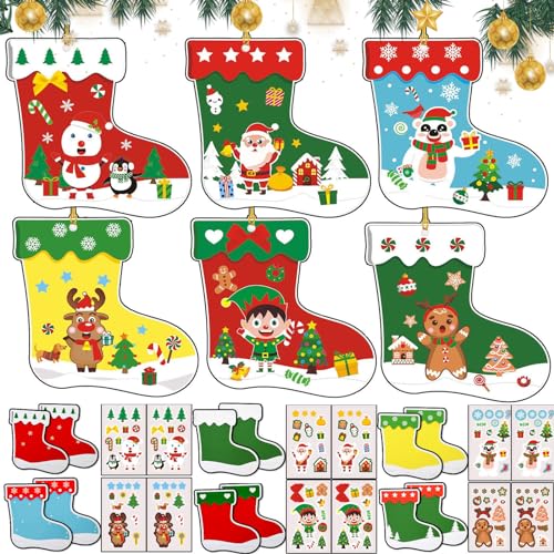 OuMaiFeng 24 Weihnachtsbasteln Papierbastelsets Hängend Dekor für Kinder, DIY Abnehmbaren Hängenden Ornamenten, Weihnachts-Kinderhandarbeits-Set mit Weihnachtssocken und selbstklebendem Papier. von OuMaiFeng