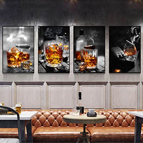 OuShen Bar Restaurant Wandkunst Glas Leinwand Wandkunst Bild Flasche Poster Wohnzimmer Küche Heimdekoration Gemälde 40x52cmx4pcs Rahmenlos von OuShen