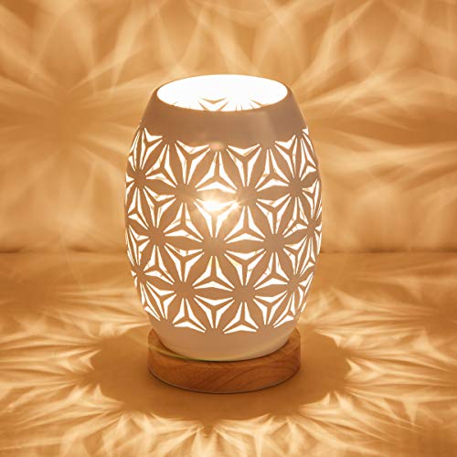 OuXean Einzigartiges schönes weißes Metallhohles Design E27 60W Tischlampe mit Kabelschalter, wenn das Licht durch die Lücken und Casts Bedside Lighting entkommt von OuXean