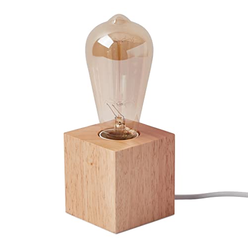 OuXean Kleine Tischlampe Nachttischlampe mit quadratischem Holzsockel Nachttischlampe, E27 60W Perfekt für Schlafzimmer, Wohnzimmer oder Büro (ohne Leuchtmittel) von OuXean