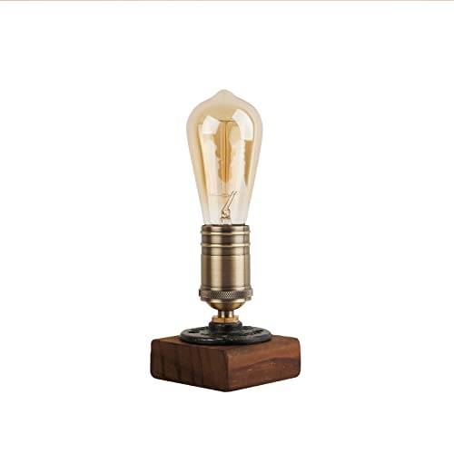 OuXean Vintage Tischlampe, Industrielles Holz-Nachtlicht, Steampunk-Schreibtischlampe, E27-Lampe für Schlafzimmer Wohnzimmer Zuhause Kunstausstellung Café Bar Studio, antikes Dekor, keine Glühbirne von OuXean