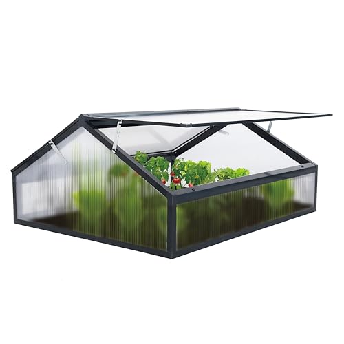 Alu Mini-Gewächshaus Frühbeet lichtdurchlässig Tomatenhaus Pflanzenhaus Treibhaus Pflanzbeet 117x97X53cm (Schwarz) von Ouboer