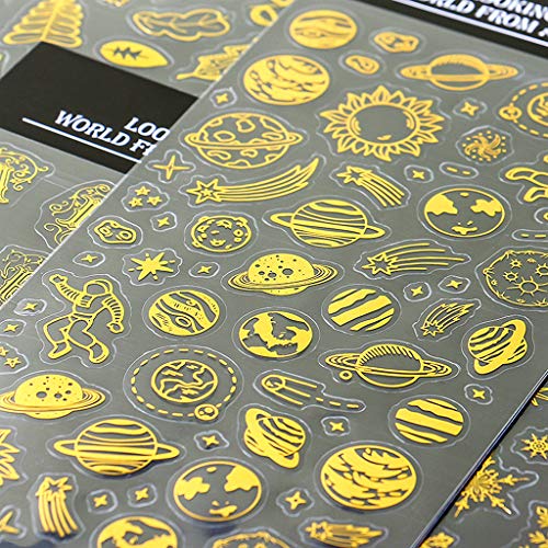 Ouceanwin 8 Blatt Scrapbooking Sticker Selbstklebende Glitter Deko Sticker Folie Stern Schneeflocke Planet Aufkleber Zahlen Buchstaben Stickers für Fotoalbum Notizbuch Bullet Journal (Gold) von Ouceanwin