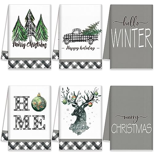 Oudain Sets von 6 Weihnachten Küchentücher und Geschirrtücher Weihnachtsbaum LKW Geschirrtücher Hello Winter Küche Handtücher Kit Weihnachten Neuheit Geschenke für Weihnachten Party Supplies von Oudain