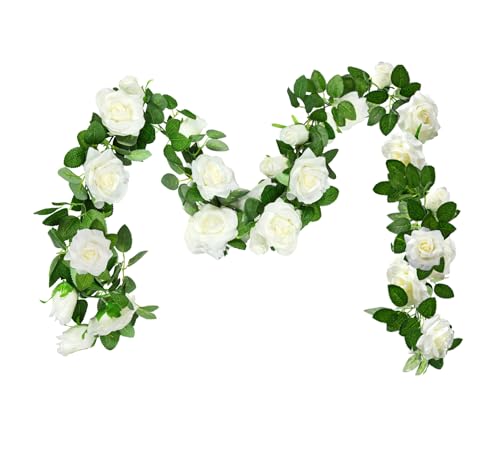 Ouddy Daily 2 Stück Künstliche Blumen Girlanden Künstliche Rosen Blumengirlande Rose Girlande Hängend Rebe für Garten, Hochzeitsfeier, Drinnen und Draußen von Ouddy Daily