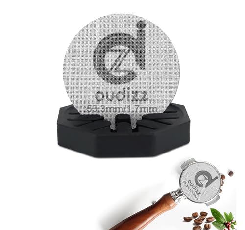53.3mm Puck Sieb - wiederverwendbare Kaffeefilter für Espresso Portafilter Filterkorb 54mm - Espressosieb mit Kaffeelöffel & Ständer - Espresso Zubehör - 1.7mm Stärke 150μm - 316 Edelstahl von Oudizz