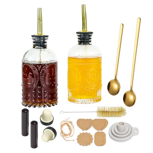 Oudizz Essig und ölflaschen Set mit Ausgießer 2 Stück - 200ml Kaffee Sirup Spender mit Metall Gießen für Kaffeebar - Kaffee Sirup Spenderflasche mit Ölgießdüse, Trichter, Karte, Stopfen von Oudizz