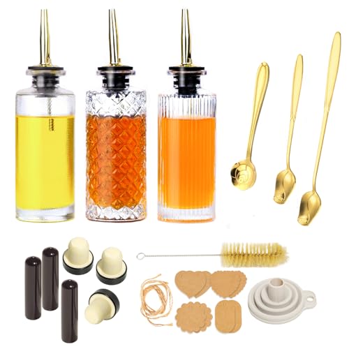 Oudizz Essig und ölflaschen Set mit Ausgießer 3 Stück - 200ml Kaffee Sirup Spender mit Metall Gießen für Kaffeebar - Kaffee Sirup Spenderflasche mit Ölgießdüse, Trichter, Karte, Stopfen von Oudizz