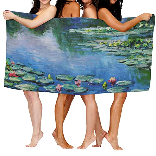 Mehrzweck-Badetücher, saugfähige, weiche Mikrofaser-Handtücher, schnell trocknende Strandtücher für Spa, Dusche, Bad und Fitnessstudio, Seerosen-Malerei von Monet Mehrzweck-Badetücher, saugfähige, weiche Mikrofaser-Handtücher, schnell trocknende Strandtücher für Spa, Dusche, Bad und Fitnessstudio, Seerosen-Malerei von Monet von Oudrspo