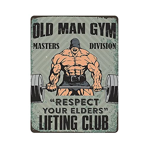 Metall-Blechschild Old Man Gym Poster Lifting Club Vintage Blechschild Metallschild Wanddekoration Country Kitchen Home Garage Decor 16"x12" von Oudrspo