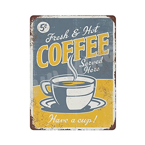 Metallblechschild Fresh & Hot Coffee Cafe Vintage Blechschild Metallschild Wanddekoration Country Kitchen Home Garage Decor 16"x12" von Oudrspo