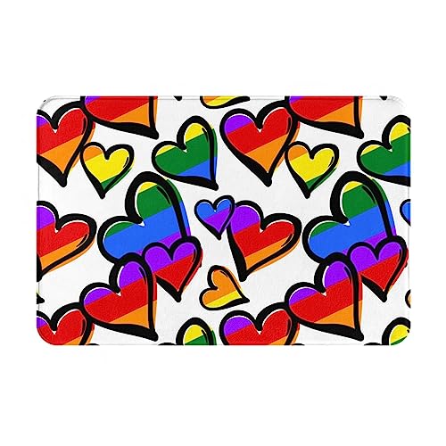 Oudrspo Regenbogenfarbene Gay Pride Hearts Flanell-Antirutschmatte, 40,6 x 61 cm, rutschfeste Eingangsmatte für den Innen- und Außenbereich Oudrspo Regenbogenfarbene Gay Pride Hearts Flanell-Antirutschmatte, 40,6 x 61 cm, rutschfeste Eingangsmatte für den Innen- und Außenbereich von Oudrspo