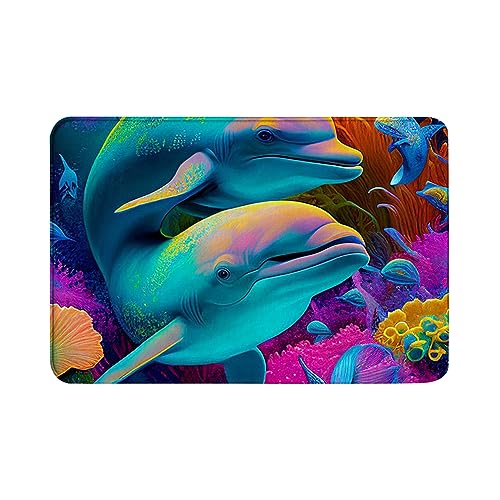 Oudrspo Saugfähig und rutschfest, geeignet für Innen- und Außeneingänge, Innenhöfe, Delphine und Korallen unter dem Meer, Flanell-Bodenmatte, Badematte, Größe 40,6 x 61 cm Oudrspo Saugfähig und rutschfest, geeignet für Innen- und Außeneingänge, Innenhöfe, Delphine und Korallen unter dem Meer, Flanell-Bodenmatte, Badematte, Größe 40,6 x 61 cm von Oudrspo