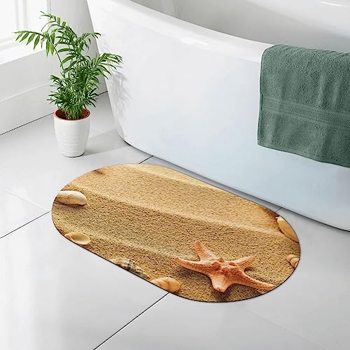Oudrspo Strand-Muschel-Sand-Druck-Badematte, Kieselgur-Badematte, super saugfähige Badezimmermatten, rutschfeste Dusche, Badewanne, Teppich, Badezimmer-Bodenmatte von Oudrspo