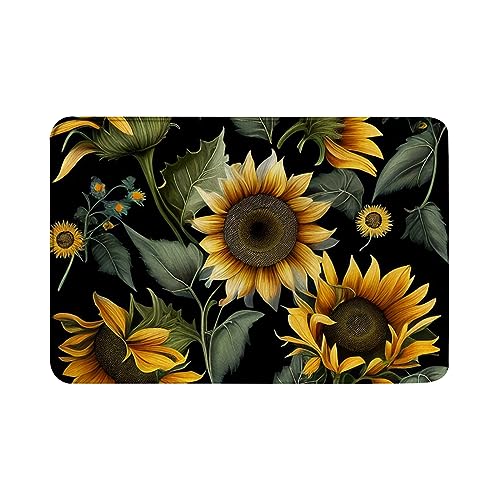 Oudrspo rutschfeste, saugfähige Super-Badematten, bequemer Flanell-Badezimmerteppich, Bettvorleger, Sonnenblumen auf schwarzem Hintergrund, Badezimmerteppich und Fußmatte, Größe 40,6 x 61 cm Oudrspo rutschfeste, saugfähige Super-Badematten, bequemer Flanell-Badezimmerteppich, Bettvorleger, Sonnenblumen auf schwarzem Hintergrund, Badezimmerteppich und Fußmatte, Größe 40,6 x 61 cm von Oudrspo