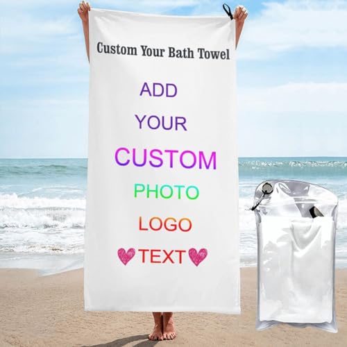 Personalisiertes Strandtuch mit Foto und Text, individuelles Badetuch aus superfeiner Faser mit Logo und Namen, schnell trocknendes Handtuch für Bad, Strand,Geschenk für Familie, Freunde 31.5"x63" von Oudrspo