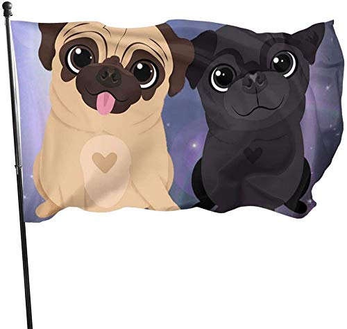 Saisonale animierte Babys, Mops, Hunde, Paar, Gartenflagge, Hofflagge, 3 x 5 Fuß, Dekorationen für Zuhause im Freien von Oudrspo