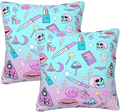 Set mit 2 Girly Pastel Witch Goth Pattern Home Dekokissenbezüge Kissenbezüge für Schlafzimmer Sofa Wohnzimmer 45,7 x 45,7 cm von Oudrspo