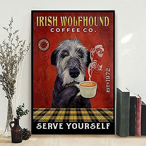 Vintage lustiges Metall-Blechschild The Irish Wolfhound Coffee Company Dog Cute Poster Style Wall Man Cave Garage Farm Pet Shop Art Pub Bar Retro Decor von Oudrspo