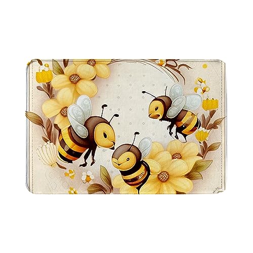 Weiche Flanellmatten, rutschfeste Küchenteppiche, Badvorleger, Läufer für Badezimmer, Schlafzimmer, niedliche Bienen in einer Gruppe von Blumen und Honig, Badematte, Küchenbodenmatte, Größe 40,6 x 6 von Oudrspo