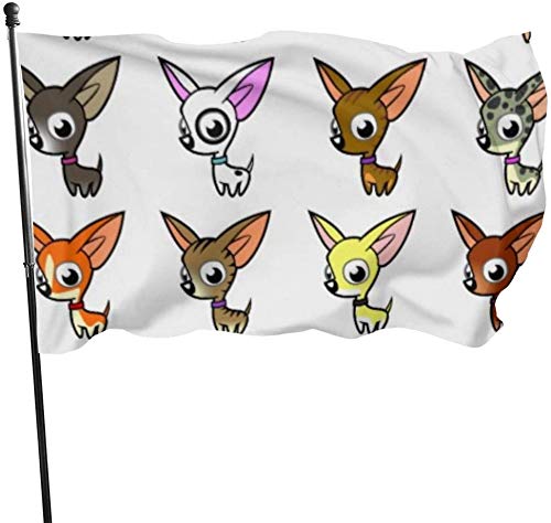 Wetterfeste Gartenflagge mit Cartoon-Chihuahua-Muster, Yard Flag 3 x 5 ft Dekorationen für Zuhause im Freien von Oudrspo