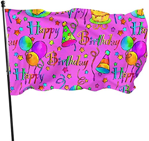 Wetterfeste Happy Birthday Pink Tile Garden Flag, Game Flag 3 x 5 ft Dekorationen für Zuhause im Freien von Oudrspo