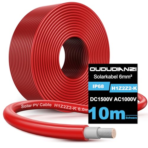 Oududianzi 6mm2 Solarkabel mit doppelt Isolierung, PV Kabel für Photovoltaik Solaranlagen, H1Z2Z2-K, Solarleitung Verlängerungskabel, Rot, 10m von Oududianzi