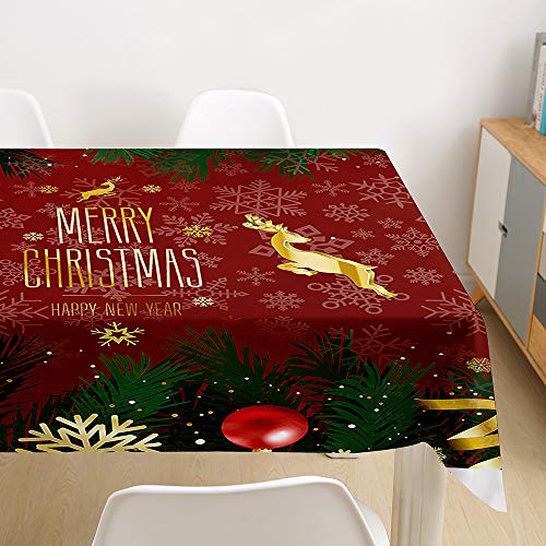 Ouduo 3D Weihnachten Tischdecke Wasserdicht Polyester Rechteckig, Pflegeleicht Fleckschutz Ölfest Abwaschbar Mehrzweck Bedruckte Tischdecke für Home Küche Dekoration (Dunkelrot,100x140cm) von Ouduo