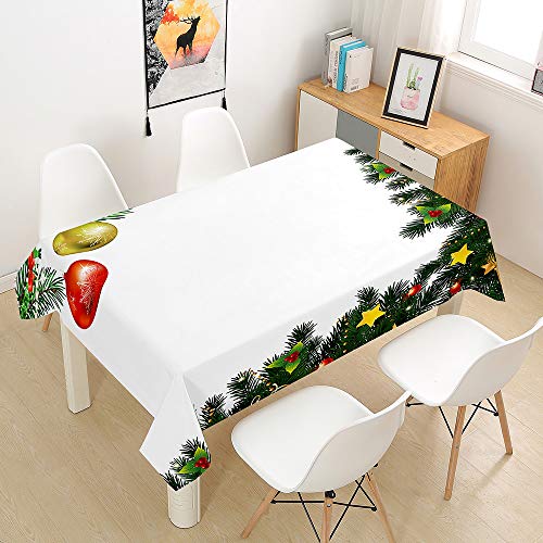 Ouduo 3D Weihnachten Tischdecke Wasserdicht Polyester Rechteckig, Pflegeleicht Fleckschutz Ölfest Abwaschbar Mehrzweck Bedruckte Tischdecke für Home Küche Dekoration (Grünes Rattan,140x260cm) von Ouduo