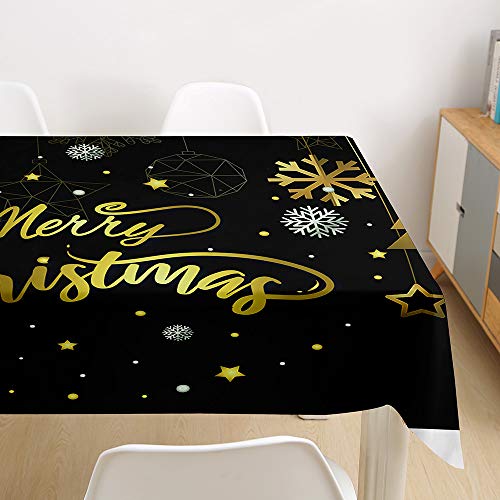 Ouduo 3D Weihnachten Tischdecke Wasserdicht Polyester Rechteckig, Pflegeleicht Fleckschutz Ölfest Abwaschbar Mehrzweck Bedruckte Tischdecke für Home Küche Dekoration (Schwarz,140x220cm) von Ouduo