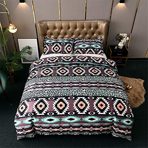 Ouduo Bettwäsche Set 2/3tlg, Bedding Böhmen Indischer Stil Mikrofaser Atmungsaktive Bequem Weich Haltbar Pflegeleicht Reißverschluss Bettbezug Kissenbezug (Brauner Klassiker,135x200cm) von Ouduo