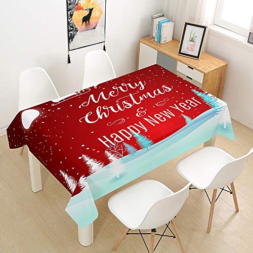 Ouduo Rote Weihnachten Tischdecke Wasserdicht Fleckschutz Ölfest Polyester Rechteckig, Pflegeleicht Abwaschbar Outdoor Garten Deko Mehrzweck Farbe & Größe Wählbar (Weißtanne,140x200cm) von Ouduo