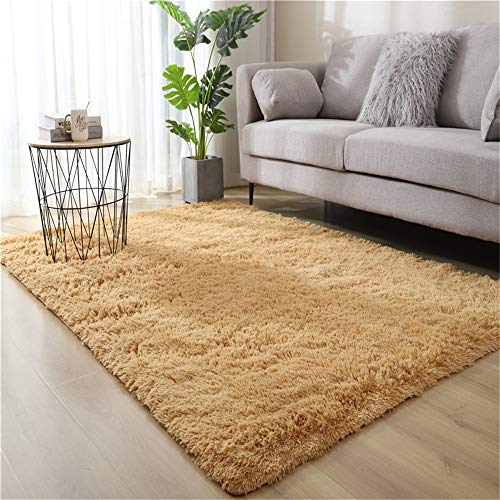 Ouduo Rugs Teppich Hochflor Wohnzimmerteppich Langflor Bettvorleger - Teppiche für Wohnzimmer Schlafzimmer Kinderzimmer - Weicher Shaggy Modern rutschfest Einfarbig Flauschig (Khaki,80*160cm) von Ouduo