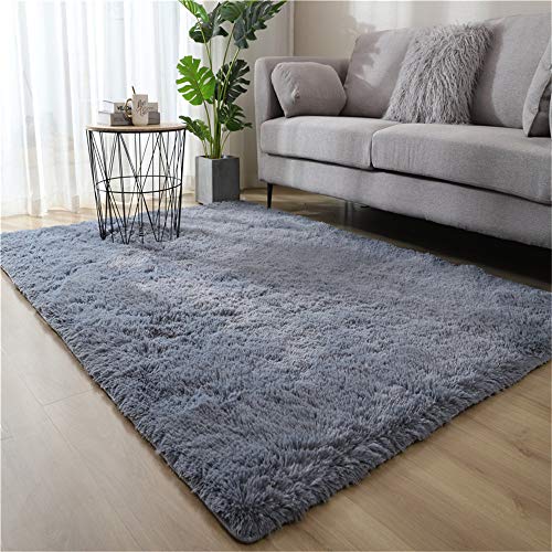 Ouduo Rugs Teppich Hochflor Wohnzimmerteppich Langflor Bettvorleger - Teppiche für Wohnzimmer Schlafzimmer Kinderzimmer - Weicher Shaggy Modern rutschfest Einfarbig Flauschig (grau,40*60cm) von Ouduo