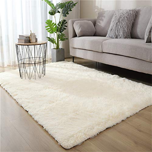 Ouduo Rugs Teppich Hochflor Wohnzimmerteppich Langflor Bettvorleger - Teppiche für Wohnzimmer Schlafzimmer Kinderzimmer - Weicher Shaggy Modern rutschfest Einfarbig Flauschig (weiß,50*80cm) von Ouduo