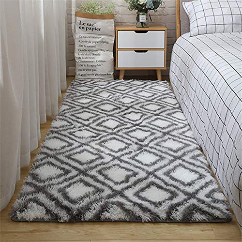 Ouduo Teppiche Wohnzimmer Modern Geometrie, Indoor Langflor Carpet Fluffy Anti-Skid Soft Area Shaggy Teppich Hochflor, für Schlafzimmer Wohnzimmer Kinderzimmer Decor (Graue Geometrie,60*160cm) von Ouduo