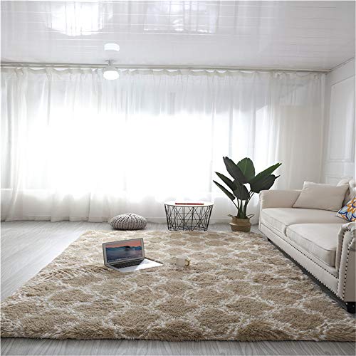 Ouduo Teppiche Wohnzimmer Modern Geometrie, Indoor Langflor Carpet Fluffy Anti-Skid Soft Gradient Area Shaggy Teppich Hochflor, für Schlafzimmer Wohnzimmer Kinderzimmer Decor (Khaki,80*160cm) von Ouduo