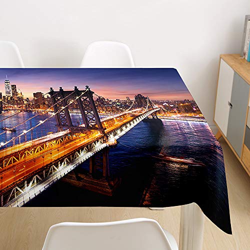 Ouduo Tischdecke Wasserdicht Polyester Rechteckig, Pflegeleicht Fleckschutz Ölfest Abwaschbar Mehrzweck 3D-Stadtdruck Tischdecke für Home Küche Dekoration (New York Nachtansicht,140x260cm) von Ouduo