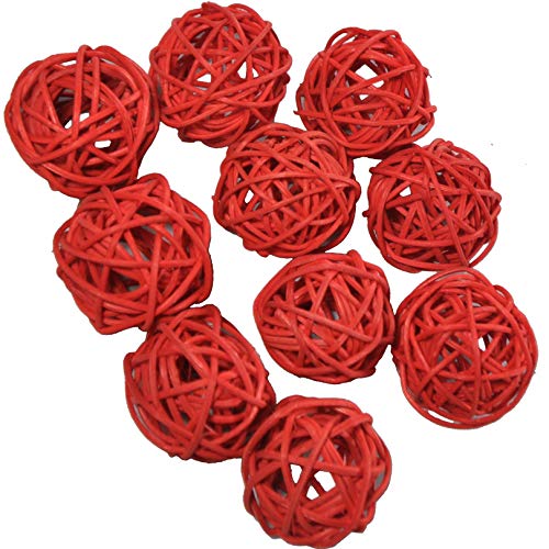 10 Stück Natur Wicker Rattan Kugeln Tischschmuck Hochzeit Party zum Aufhängen Wobble Ball Weihnachten Deko 4cm Rot von Ougual