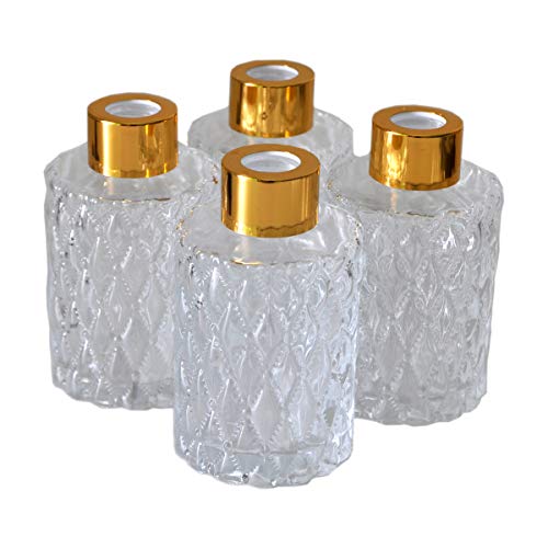 Ougual 4 Stück Diamant Carving zylindrische Glasdiffusorflaschen, Hauptduft-Behälter der ätherischen Öle (150ML, Goldkappen) von Ougual