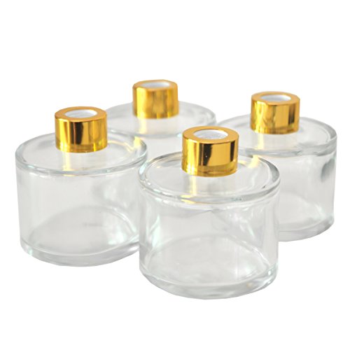 Ougual 4 Stück Zylindrisch Glasflaschen für Raumduft-Diffusor, Behälter für ätherische Öle (100ML, Goldkappen) von Ougual